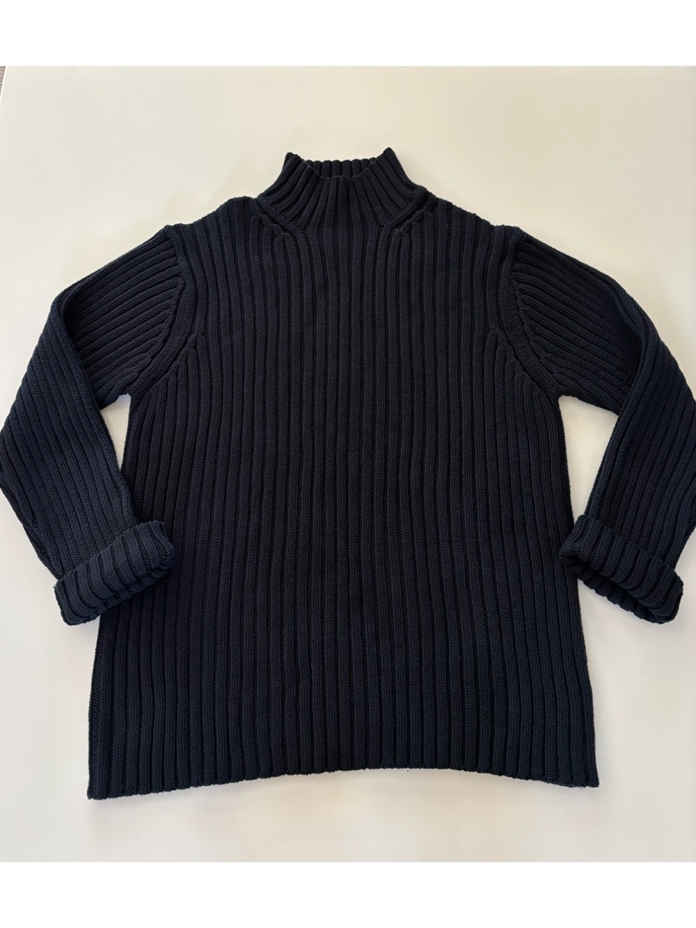Navy Blue Ribbed Mock Neck Women's Chunky Sweater